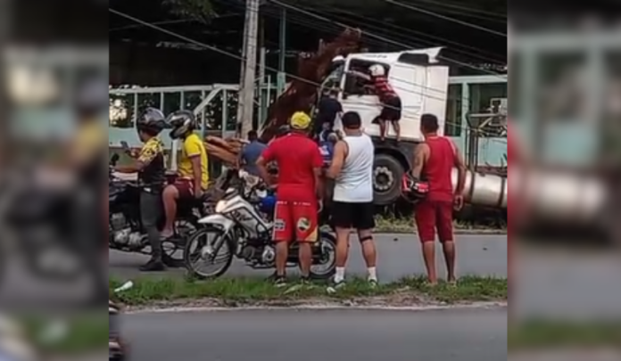 Caminhão desgovernado provoca ferimentos em quatro pessoas ao colidir com árvore em Manaus