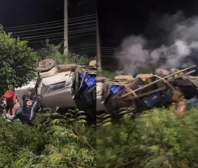 Caminhão de Cimento Tomba em Manaus e Motorista Fica Ferido Durante Acidente