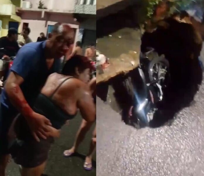 Casal sofre ferimentos após moto despencar em buraco na Zona Leste de Manaus