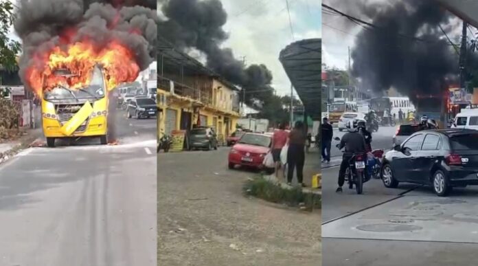 Incêndio em micro-ônibus ‘Amarelinho’ gera caos na Grande Circular de Manaus