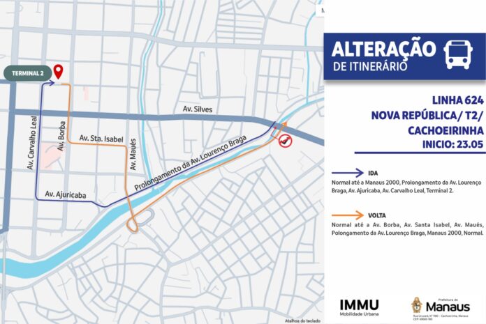 Mudança na Rota da Linha de Ônibus 624 em Manaus Começa na Sexta-feira (23)