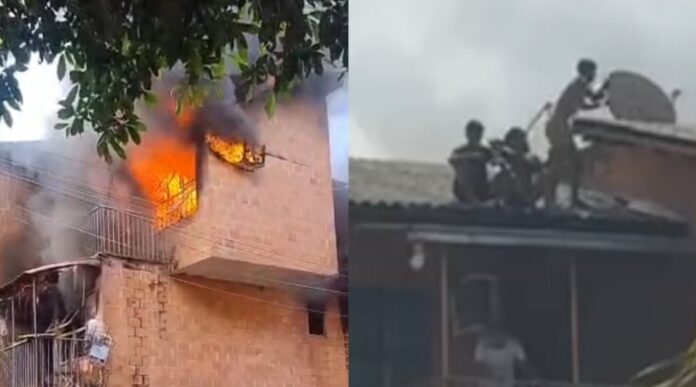 Vítimas buscam refúgio no telhado durante incêndio em apartamentos do Prosamim, Manaus