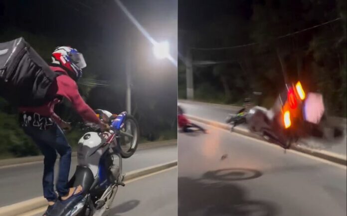 Entregador em Manaus perde o controle da moto ao tentar manobra arriscada e sofre queda impressionante
