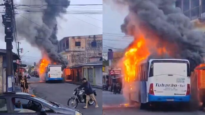 Ônibus que transportava trabalhadores é consumido por incêndio na Zona Norte de Manaus