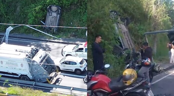 Carro capota após bater em placa e vai parar em barranco na Zona Norte de Manaus
