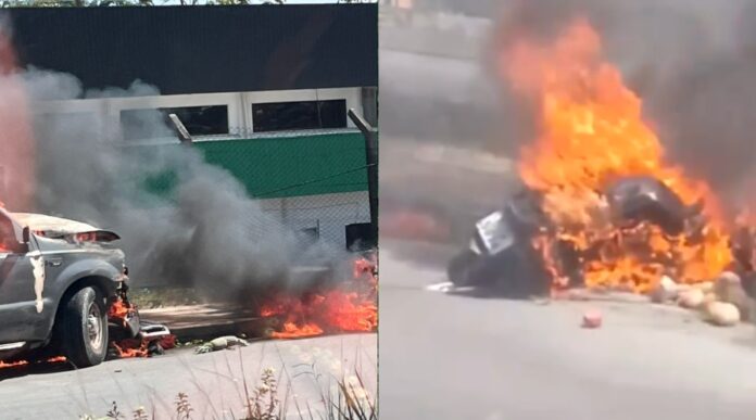 Motociclista é consumido pelas chamas após colisão com caminhonete em Manaus