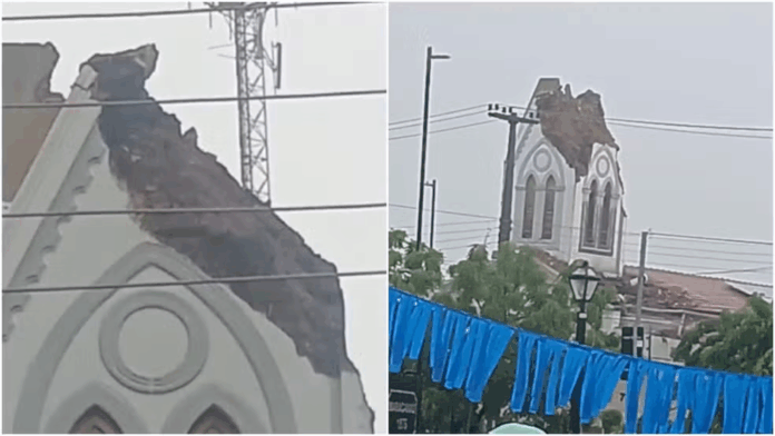 Maracanaú: Desabamento de torre e teto de igreja fere dois homens durante chuva